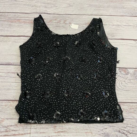 Vintage Beaded Sequin Embellised Shell Black 100% Lambs Wool Size 36 / Medium - Picture 2 of 9